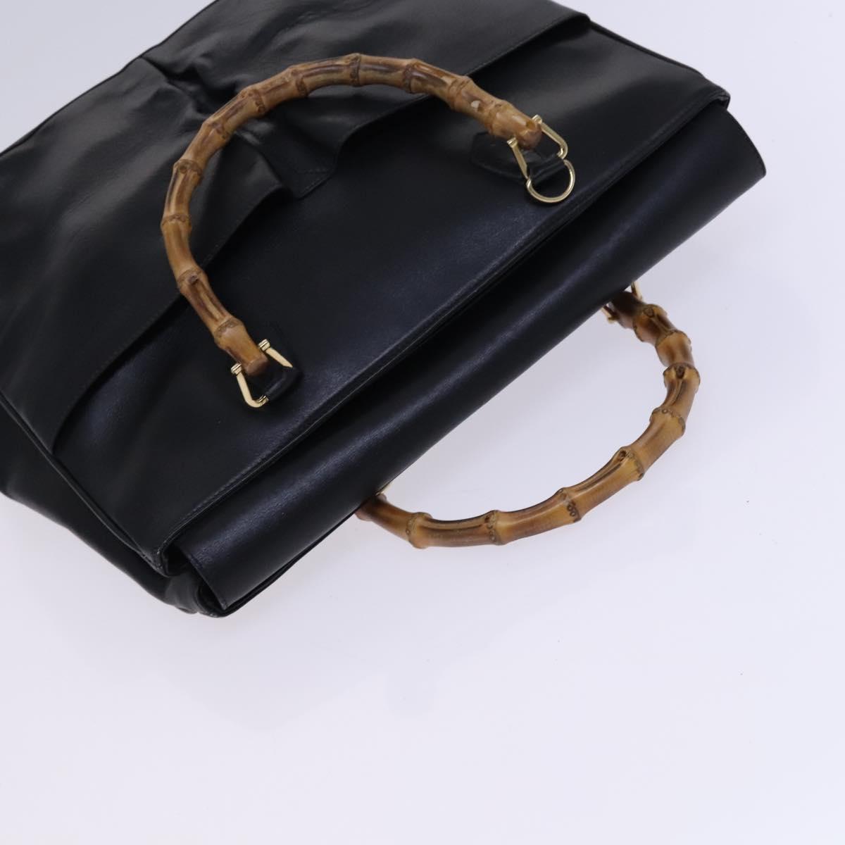 GUCCI Bamboo Hand Bag Leather Black Gold 002 2855 0322 0 Auth fm4384