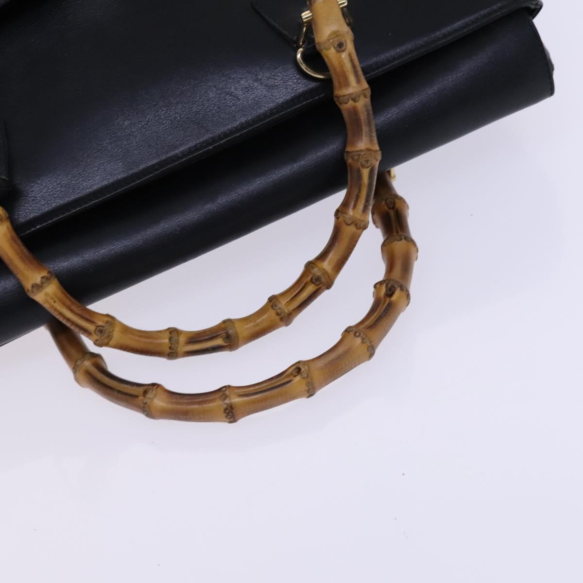 GUCCI Bamboo Hand Bag Leather Black Gold 002 2855 0322 0 Auth fm4384