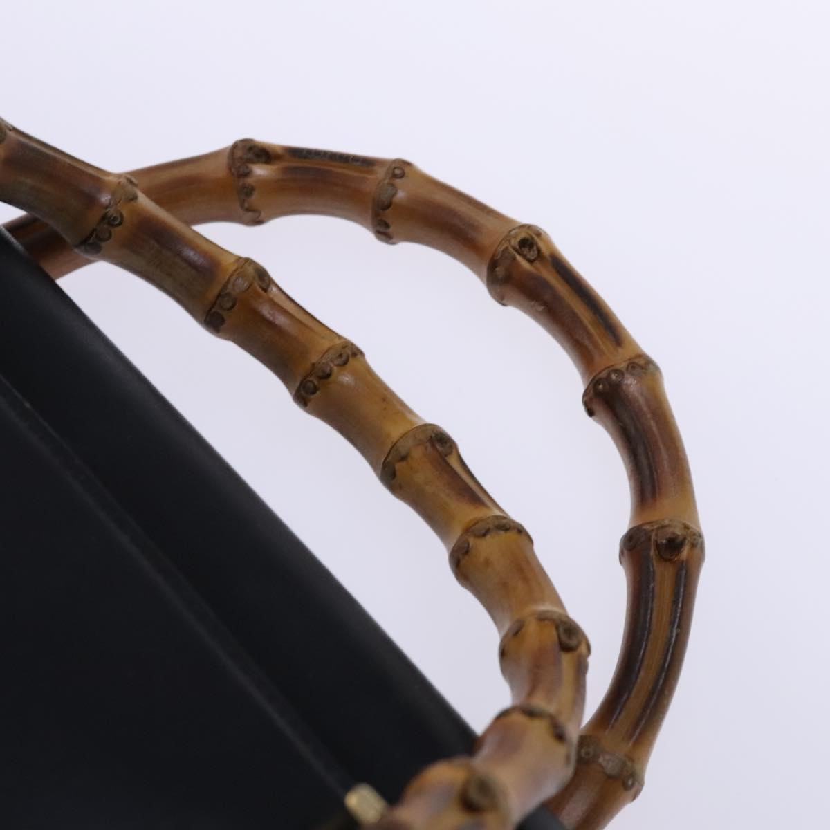 GUCCI Bamboo Hand Bag Leather Black Gold 002 2855 0322 0 Auth fm4384