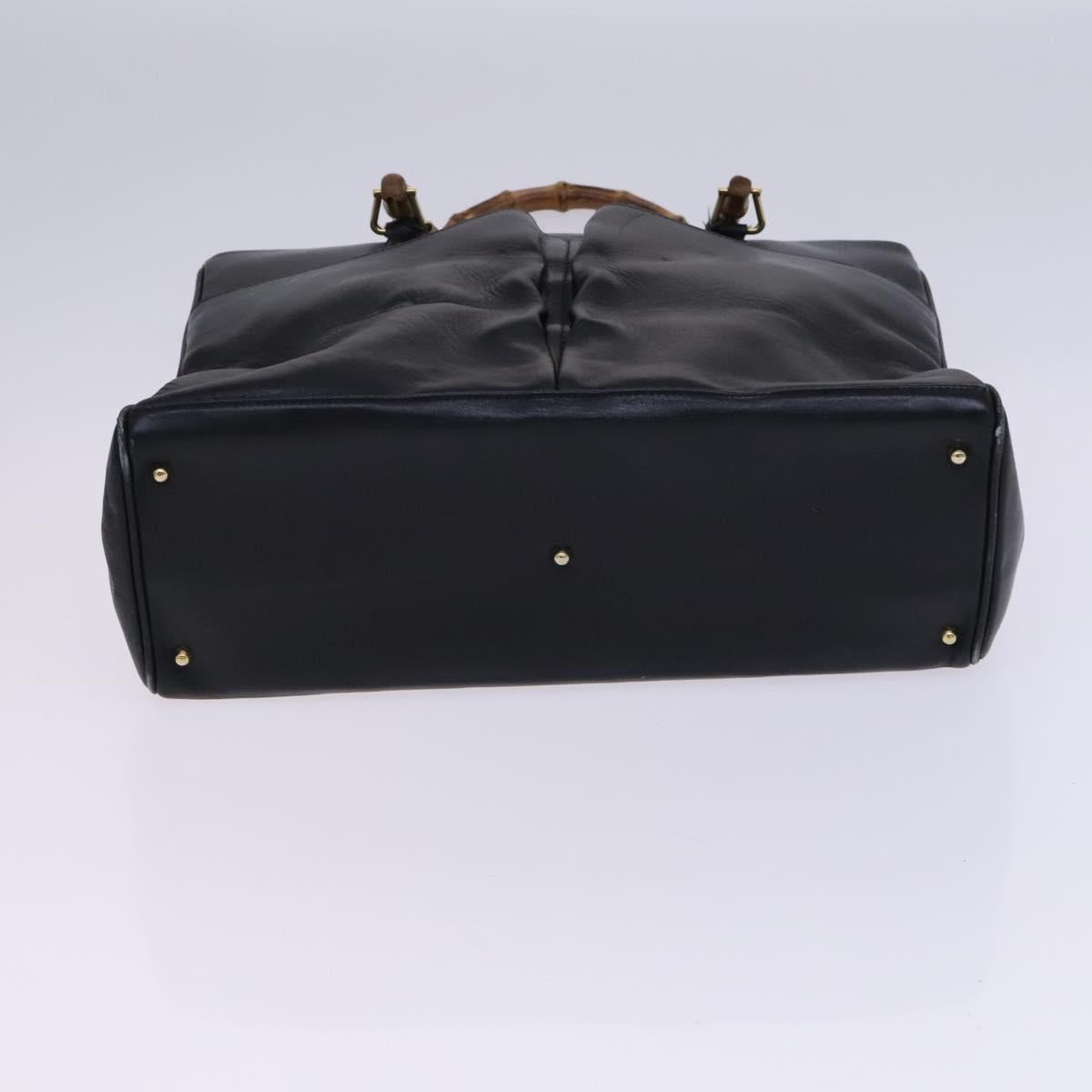 GUCCI Bamboo Hand Bag Leather Black Gold 002 2855 0322 0 Auth fm4384