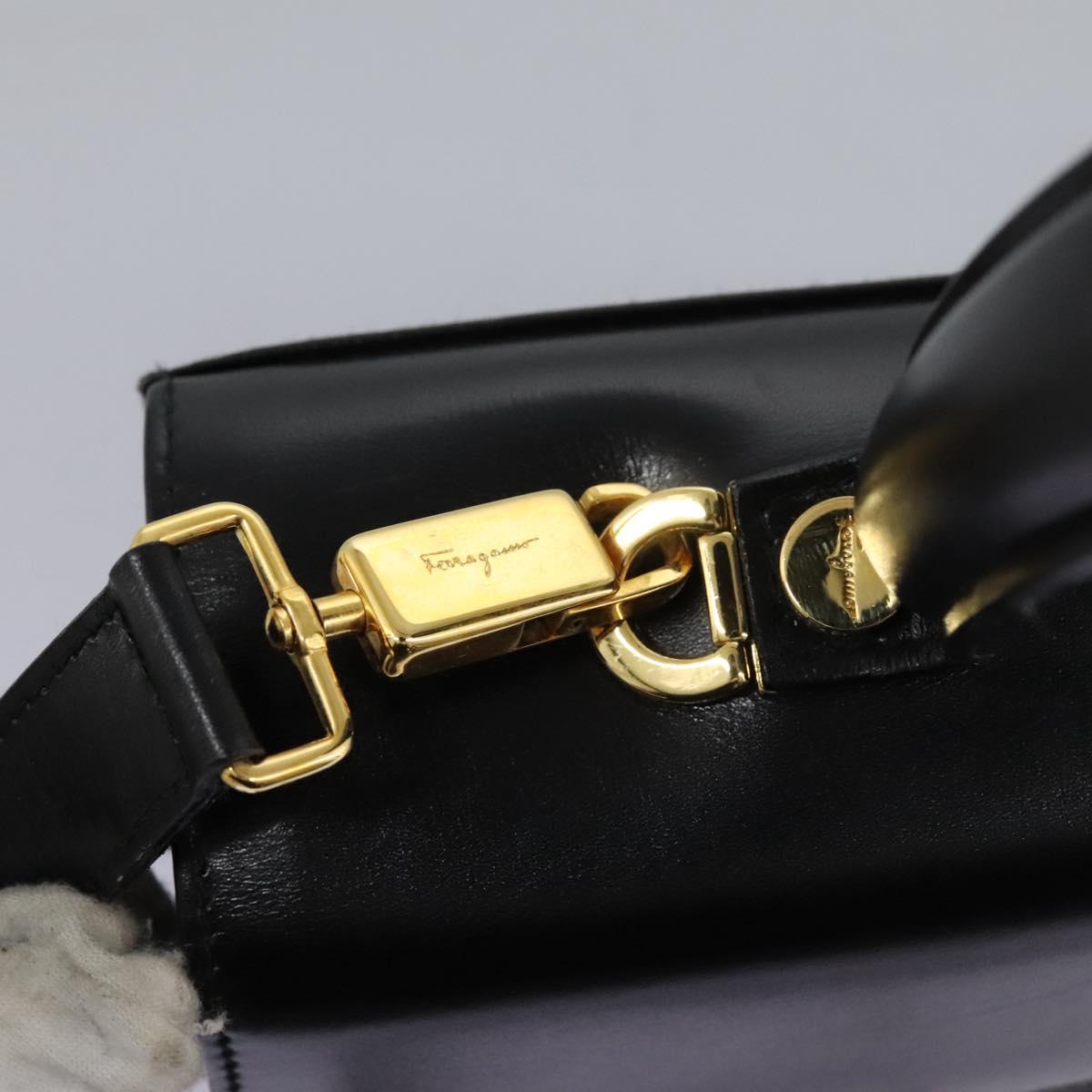 Salvatore Ferragamo Gancini Hand Bag Leather 2way Black Gold Auth fm4391