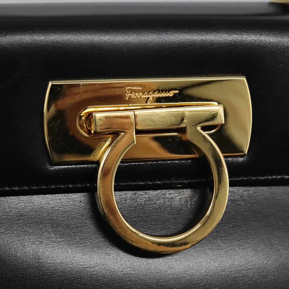 Salvatore Ferragamo Gancini Hand Bag Leather 2way Black Gold Auth fm4391