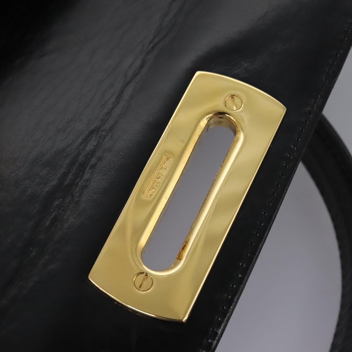 Salvatore Ferragamo Gancini Hand Bag Leather 2way Black Gold Auth fm4391