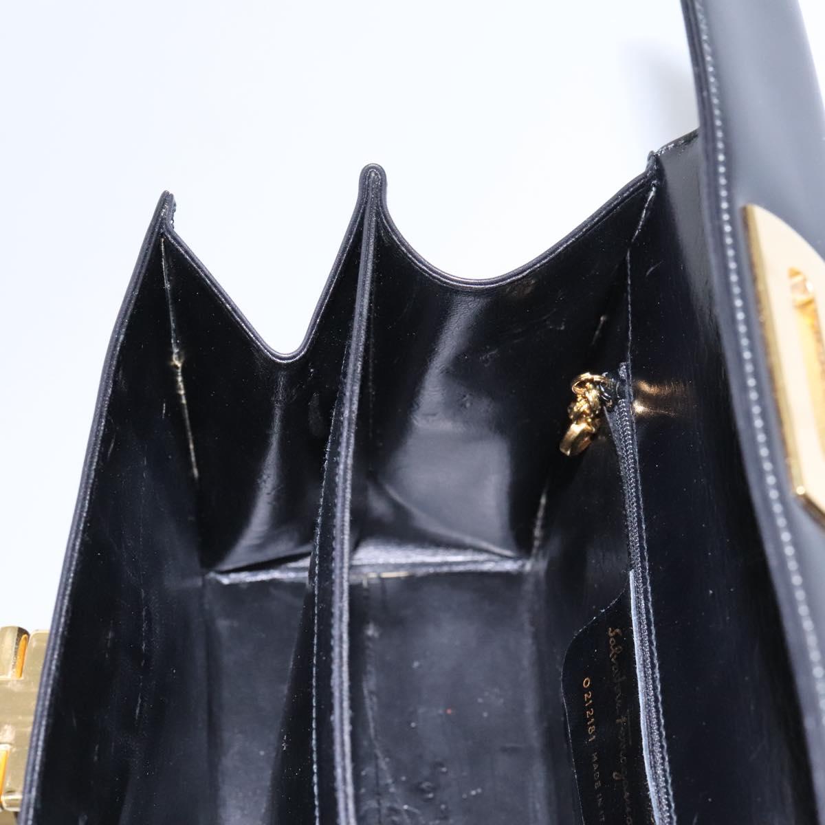 Salvatore Ferragamo Gancini Hand Bag Leather 2way Black Gold Auth fm4391