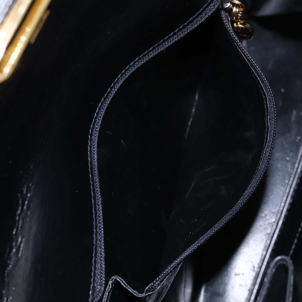 Salvatore Ferragamo Gancini Hand Bag Leather 2way Black Gold Auth fm4391