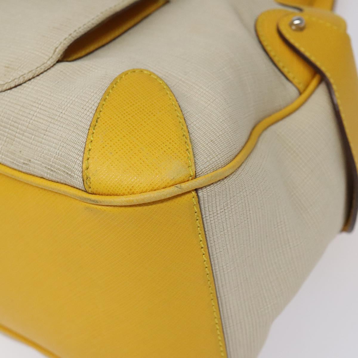 Salvatore Ferragamo Gancini Hand Bag Canvas Yellow Silver Auth fm4395