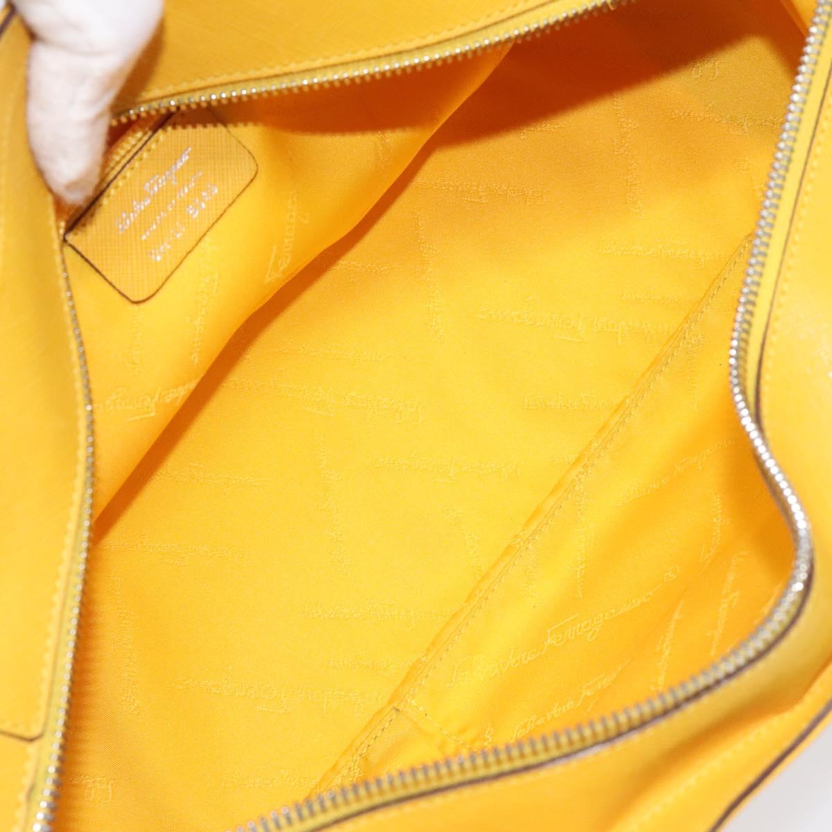 Salvatore Ferragamo Gancini Hand Bag Canvas Yellow Silver Auth fm4395