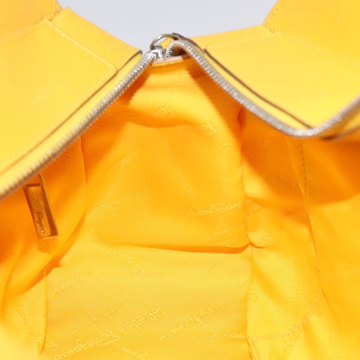 Salvatore Ferragamo Gancini Hand Bag Canvas Yellow Silver Auth fm4395
