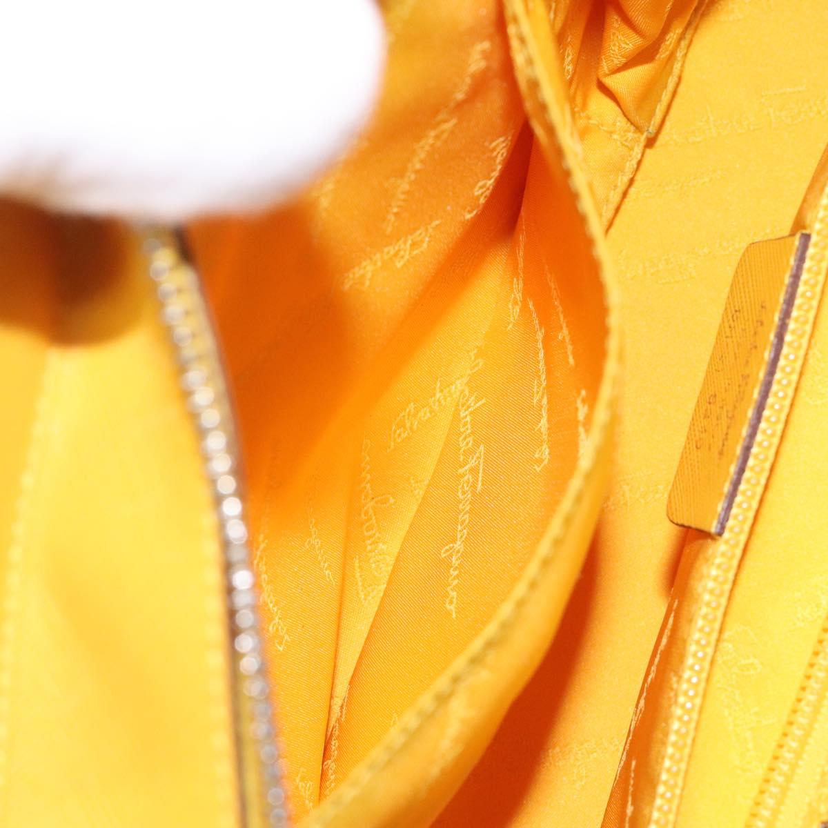 Salvatore Ferragamo Gancini Hand Bag Canvas Yellow Silver Auth fm4395