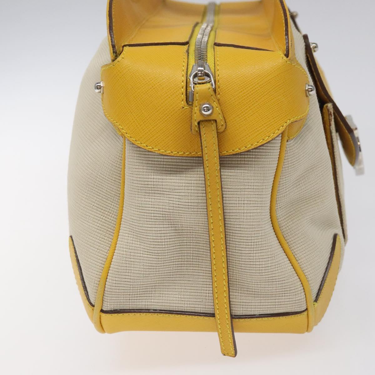 Salvatore Ferragamo Gancini Hand Bag Canvas Yellow Silver Auth fm4395