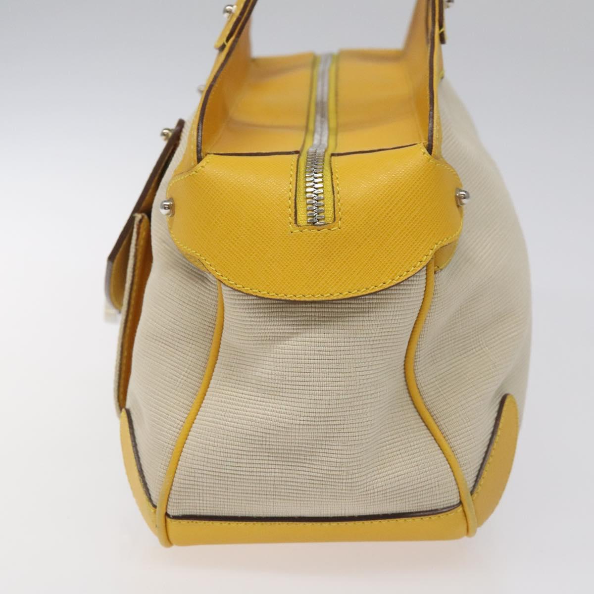 Salvatore Ferragamo Gancini Hand Bag Canvas Yellow Silver Auth fm4395