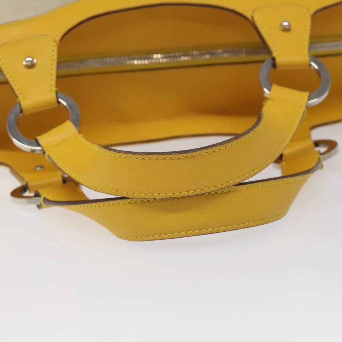 Salvatore Ferragamo Gancini Hand Bag Canvas Yellow Silver Auth fm4395