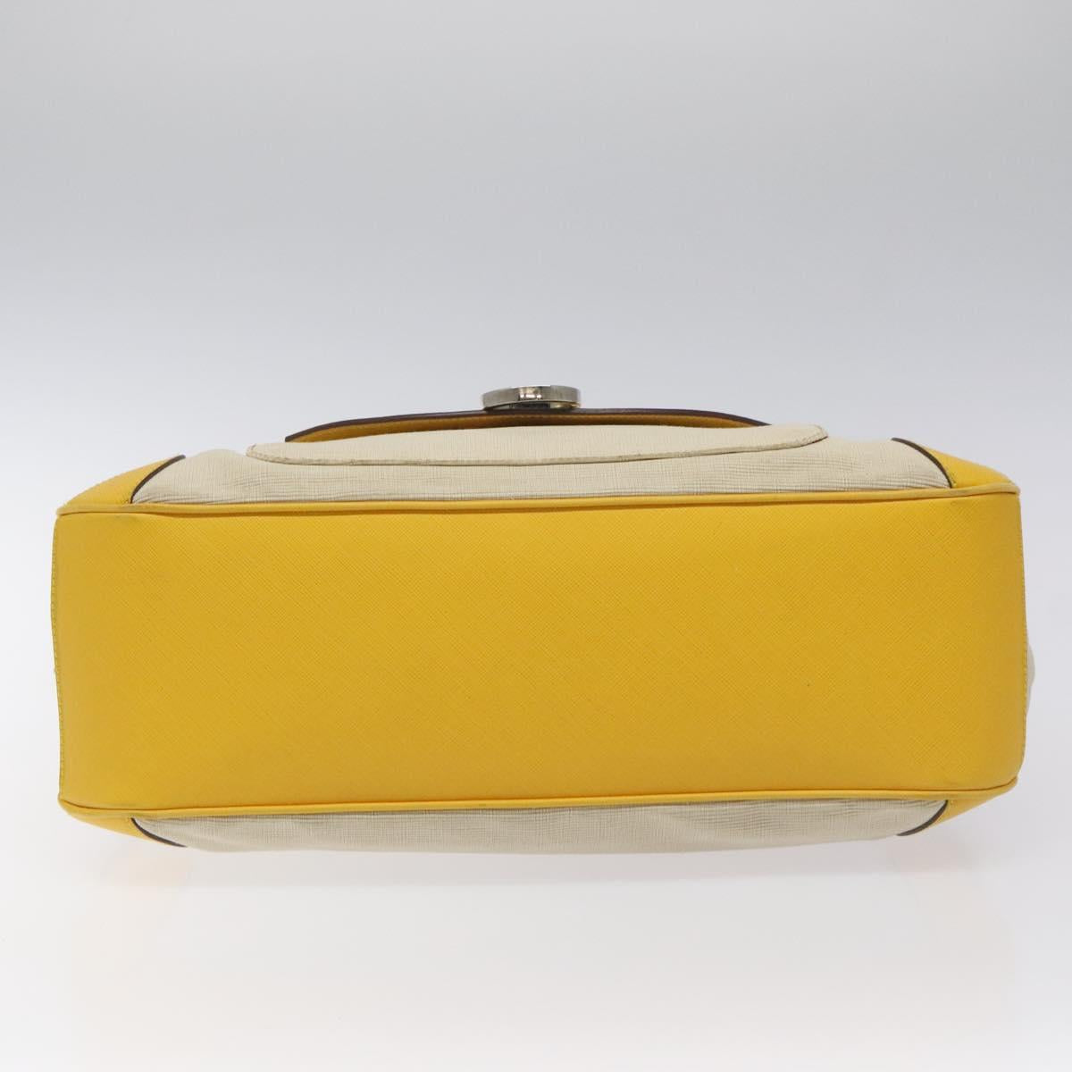 Salvatore Ferragamo Gancini Hand Bag Canvas Yellow Silver Auth fm4395