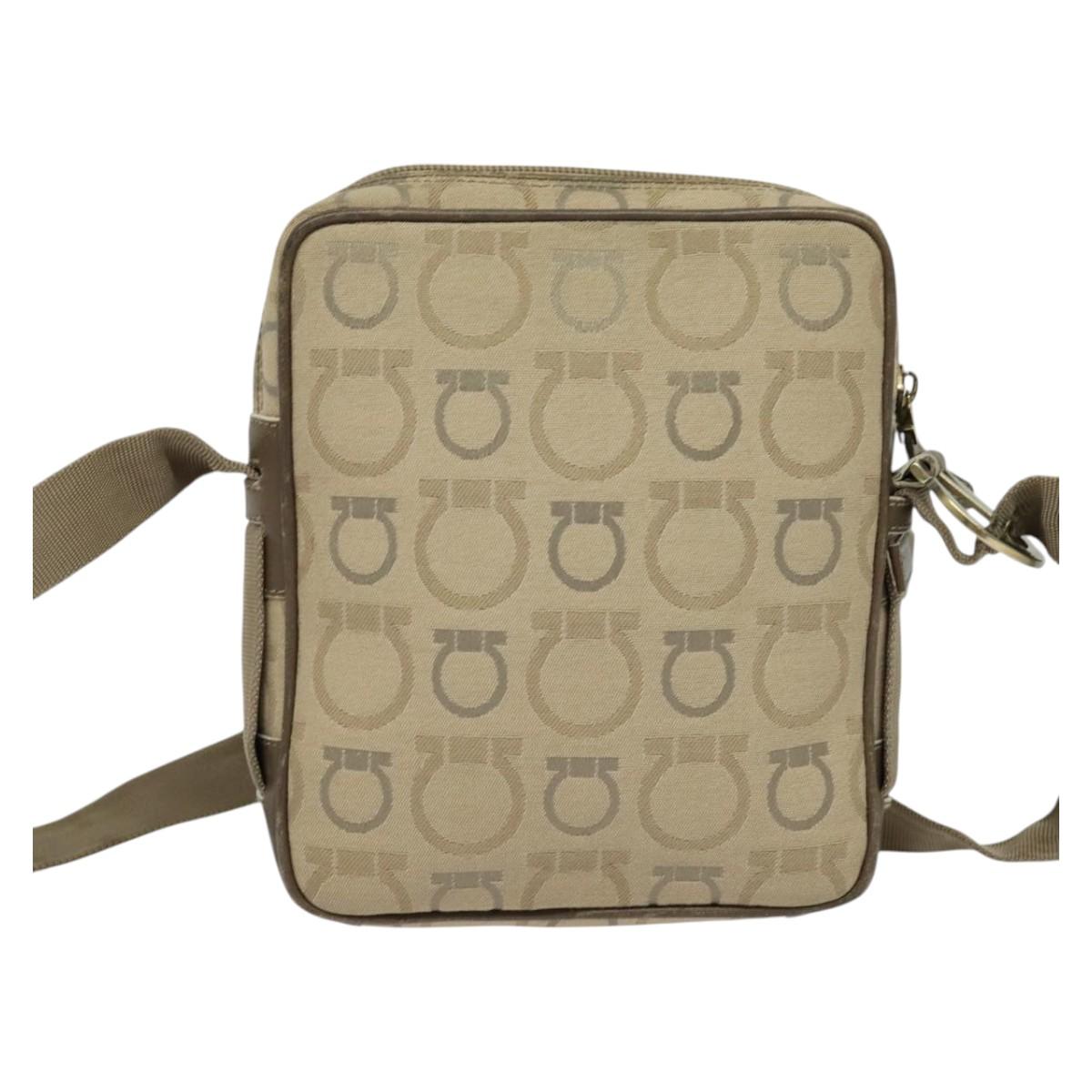 Salvatore Ferragamo Shoulder Bag Canvas Beige Auth fm4423