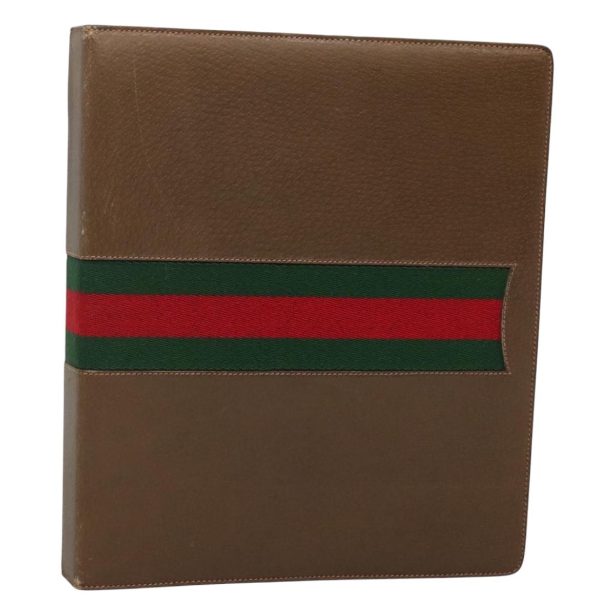 GUCCI Web Sherry Line Day Planner Cover Leather Red Brown Green Auth fm4440