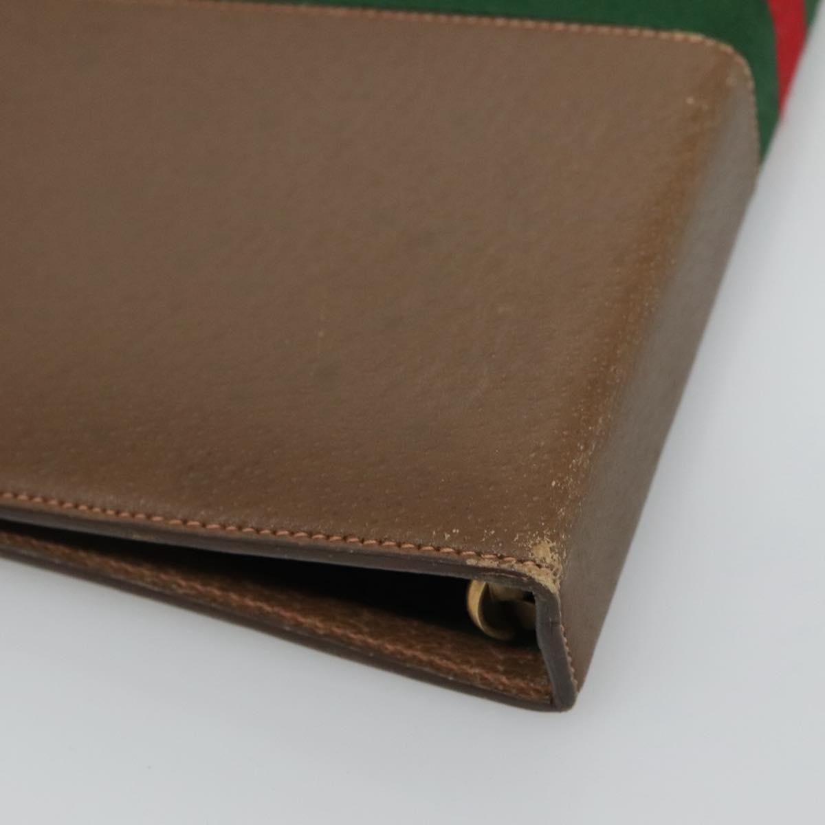 GUCCI Web Sherry Line Day Planner Cover Leather Red Brown Green Auth fm4440