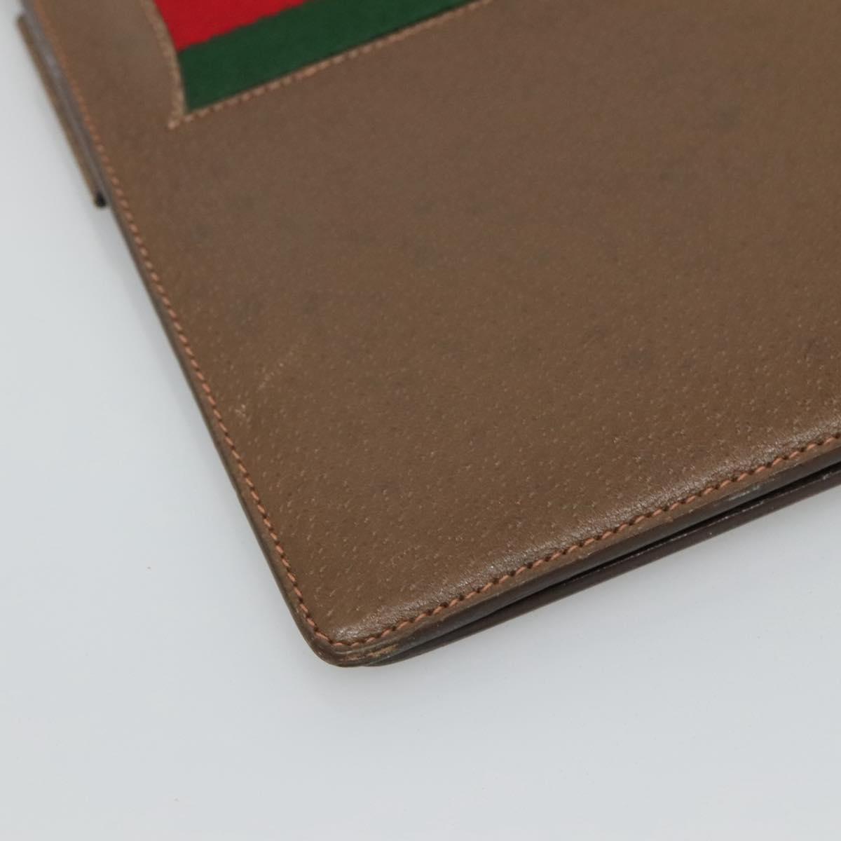 GUCCI Web Sherry Line Day Planner Cover Leather Red Brown Green Auth fm4440