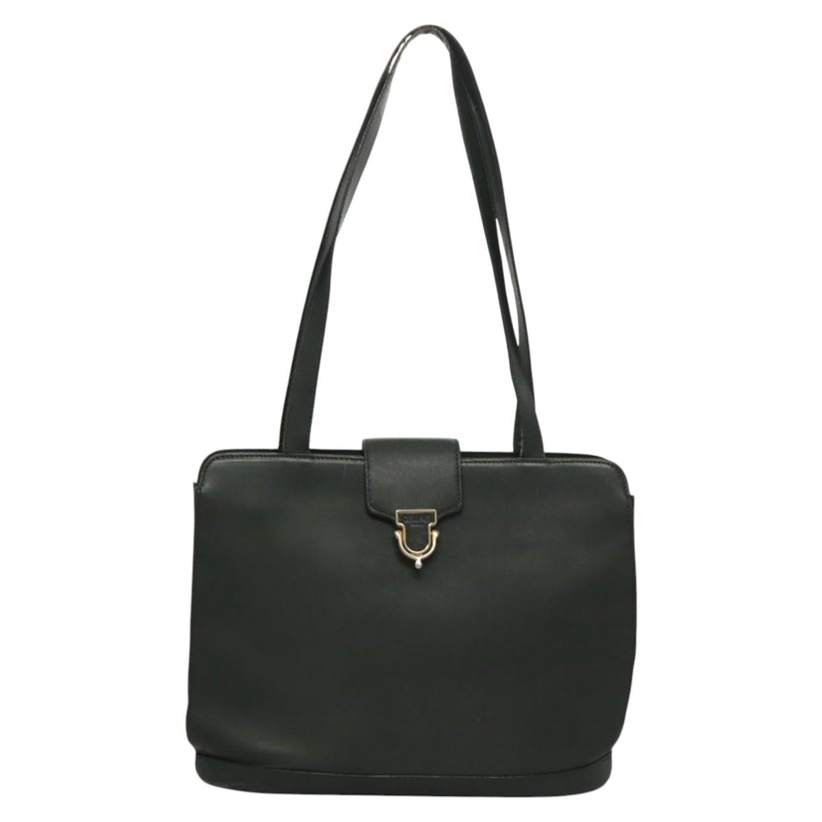 CELINE Shoulder Bag Leather Green Gold Auth fm4450