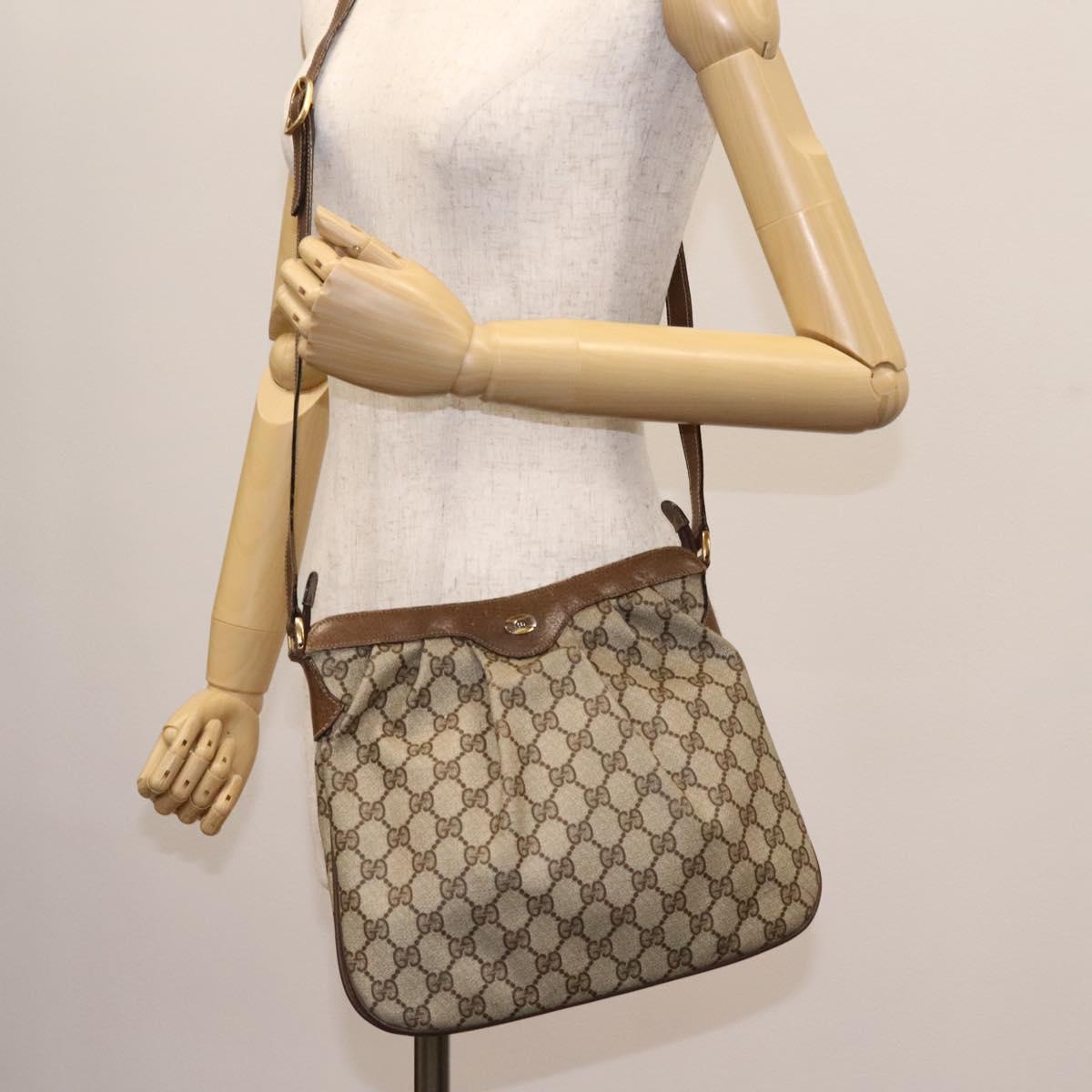 GUCCI GG Supreme Shoulder Bag PVC Beige Gold 72.02.059 Auth fm4459