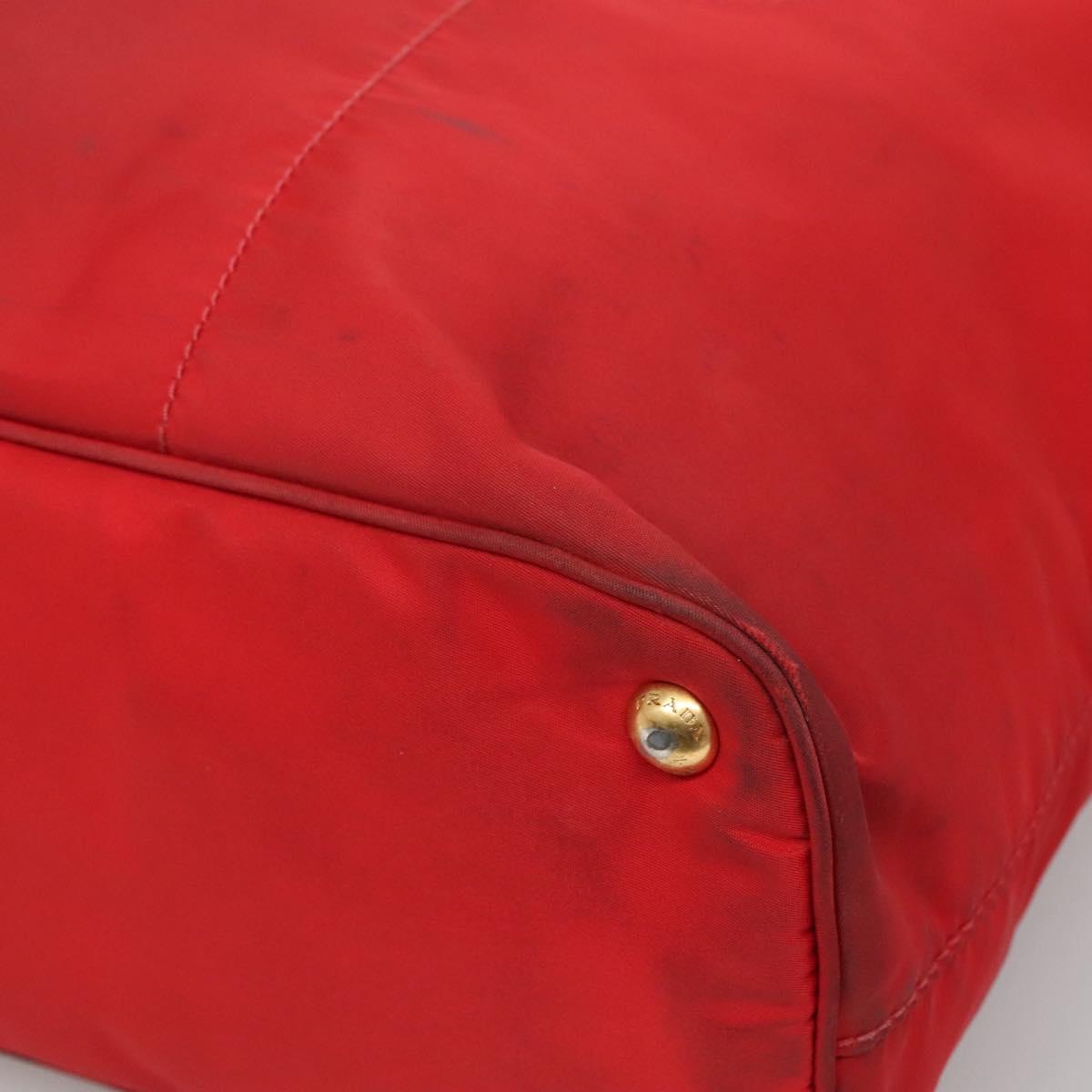 PRADA Tote Bag Nylon Red Gold Auth fm4463