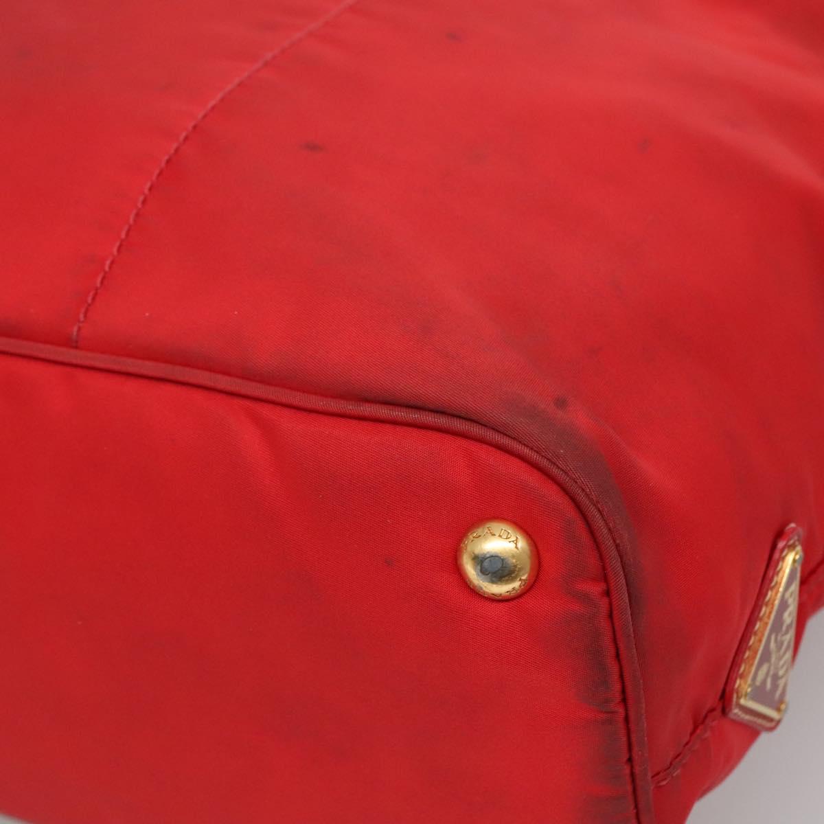 PRADA Tote Bag Nylon Red Gold Auth fm4463