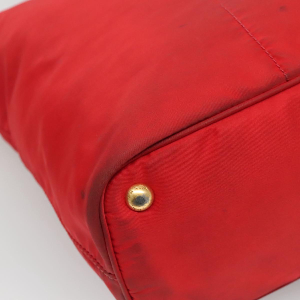 PRADA Tote Bag Nylon Red Gold Auth fm4463