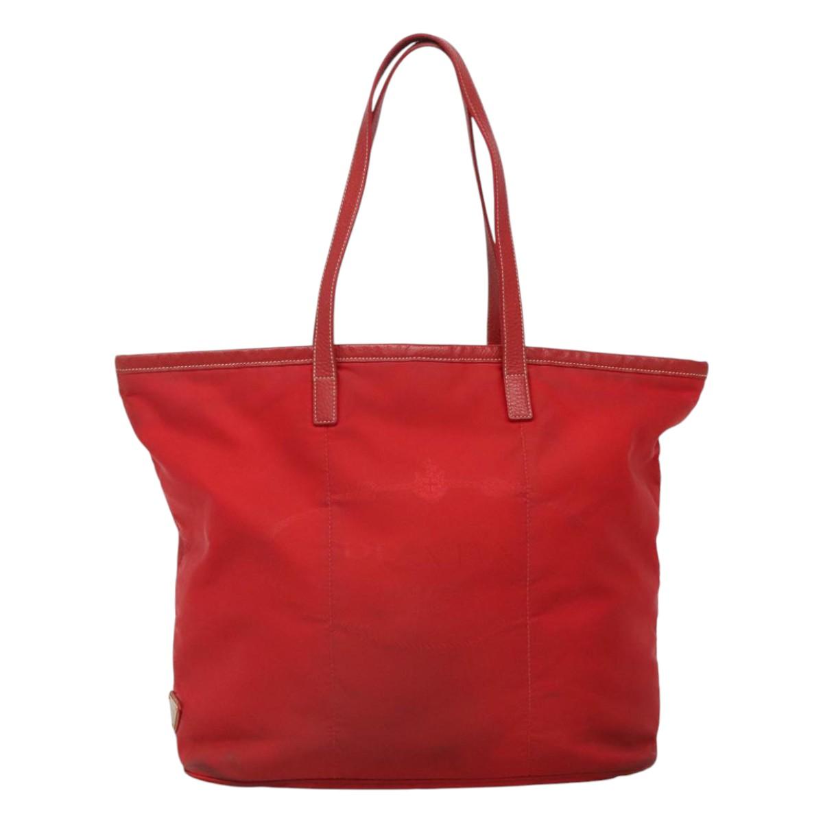 PRADA Tote Bag Nylon Red Gold Auth fm4463