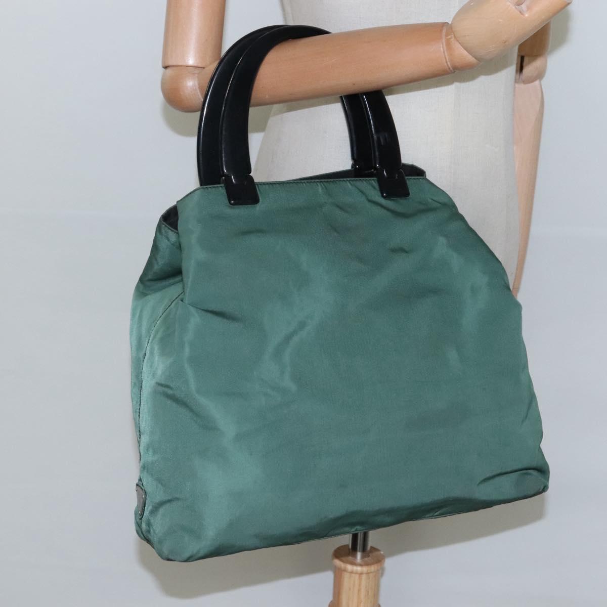 PRADA Hand Bag Nylon Plastic Green Black Silver Auth fm4464