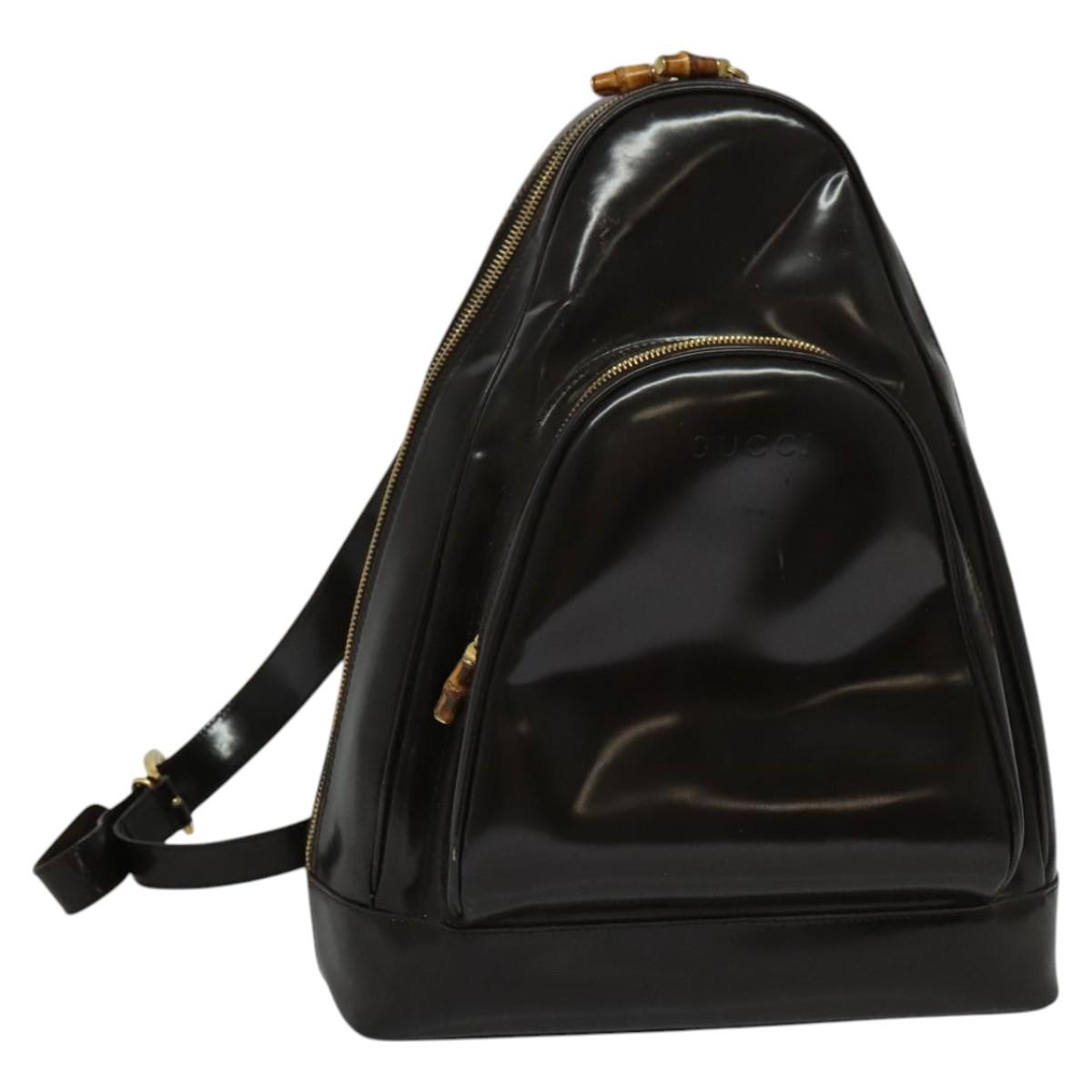 GUCCI Shoulder Bag Patent leather Brown Gold 003 3444 0027 Auth fm4465