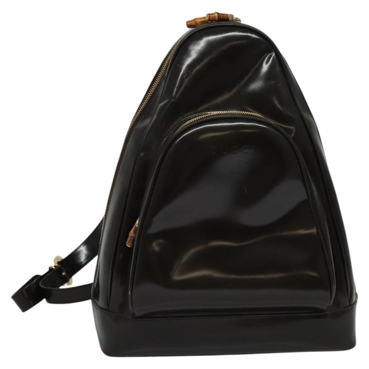 GUCCI Shoulder Bag Patent leather Brown Gold 003 3444 0027 Auth fm4465