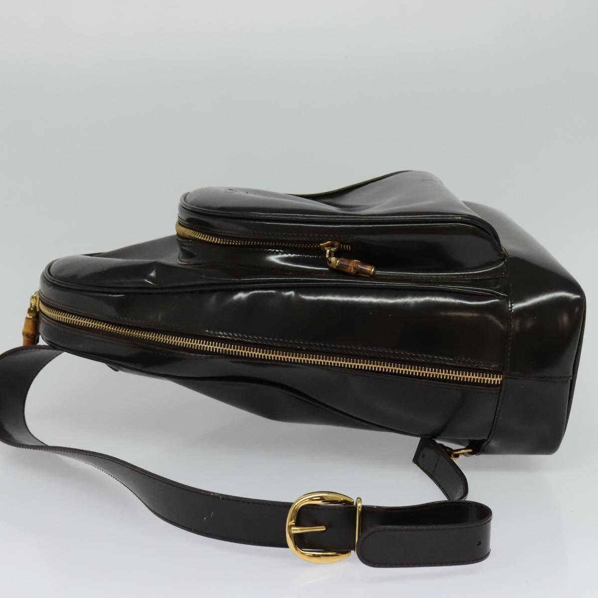 GUCCI Shoulder Bag Patent leather Brown Gold 003 3444 0027 Auth fm4465
