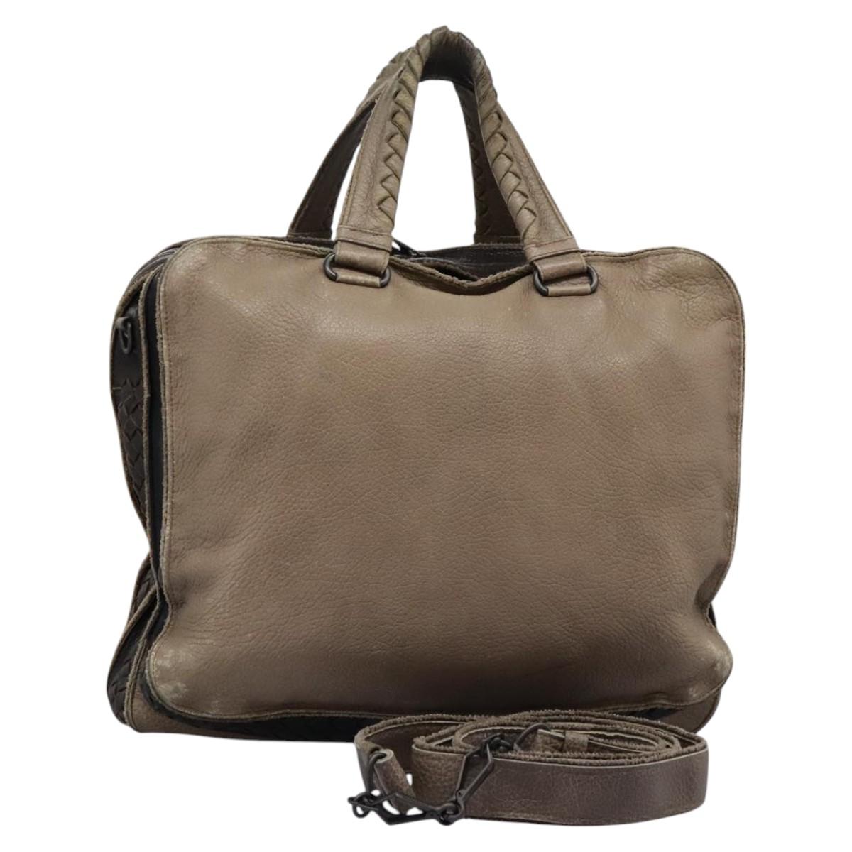 BOTTEGA VENETA Business Bag Leather 2way Beige Auth fm4481