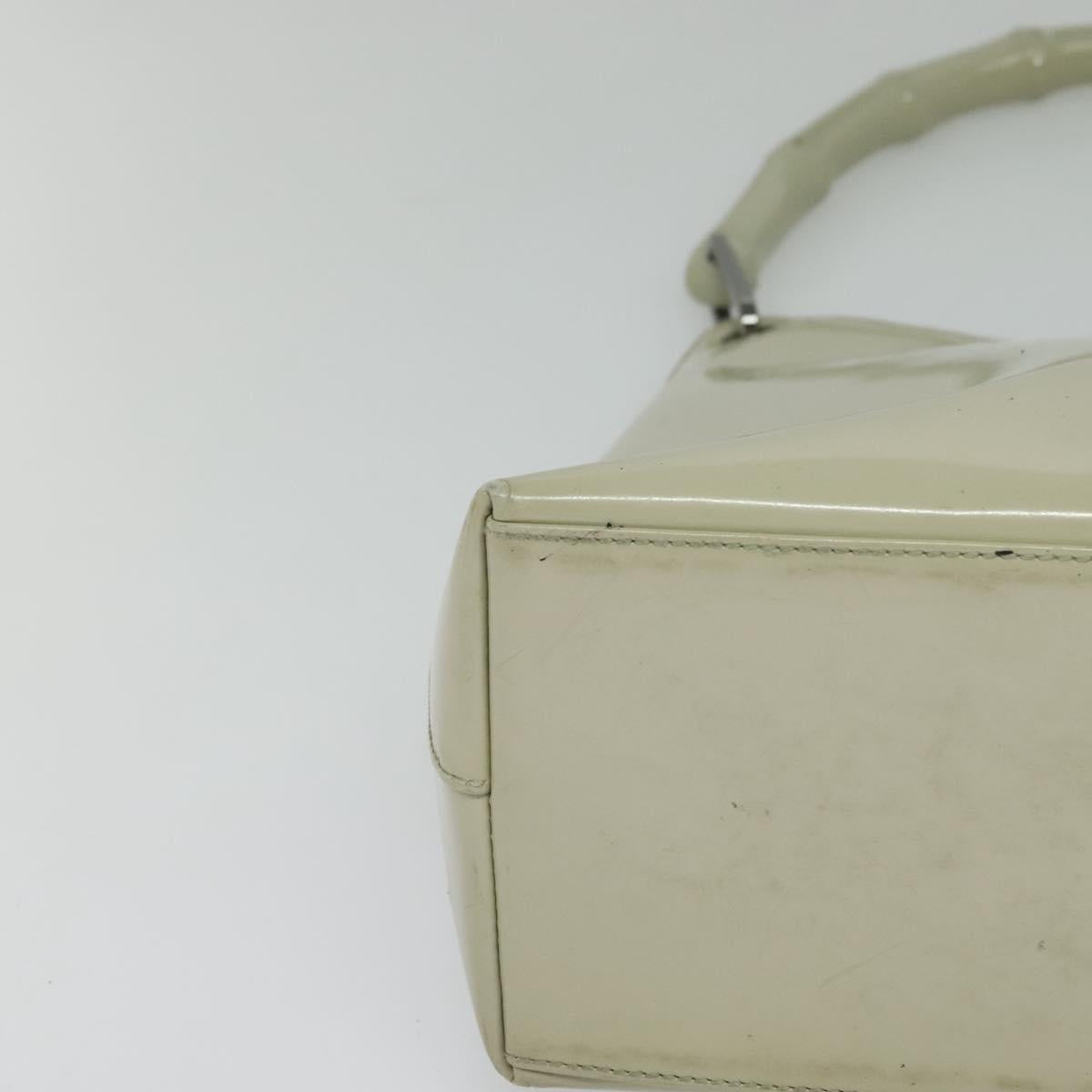 GUCCI Bamboo Shoulder Bag Patent leather Beige 001 2058 3007 Auth fm4523