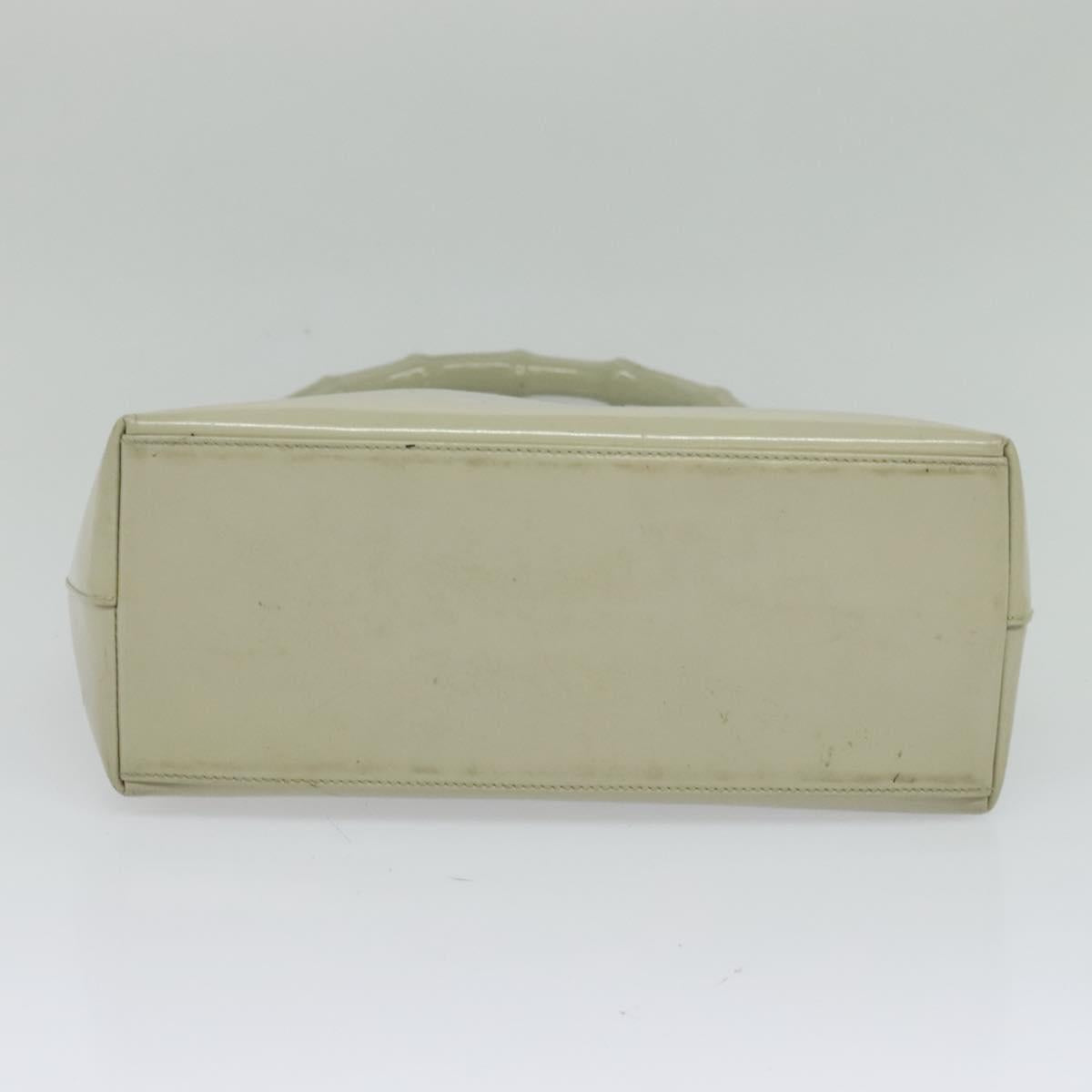 GUCCI Bamboo Shoulder Bag Patent leather Beige 001 2058 3007 Auth fm4523