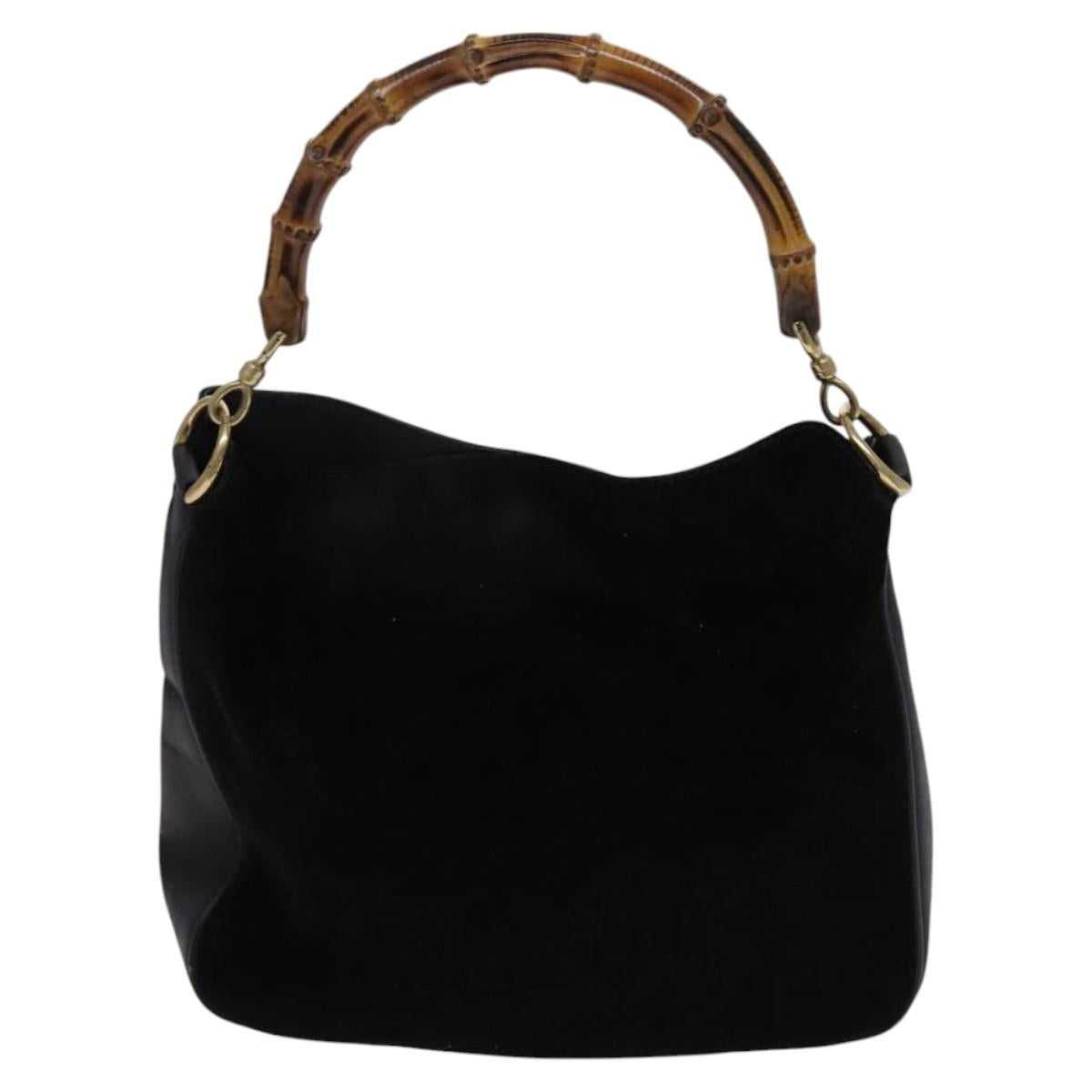 GUCCI Bamboo Shoulder Bag Suede 2way Black Gold 001 1705 1638 Auth fm4526