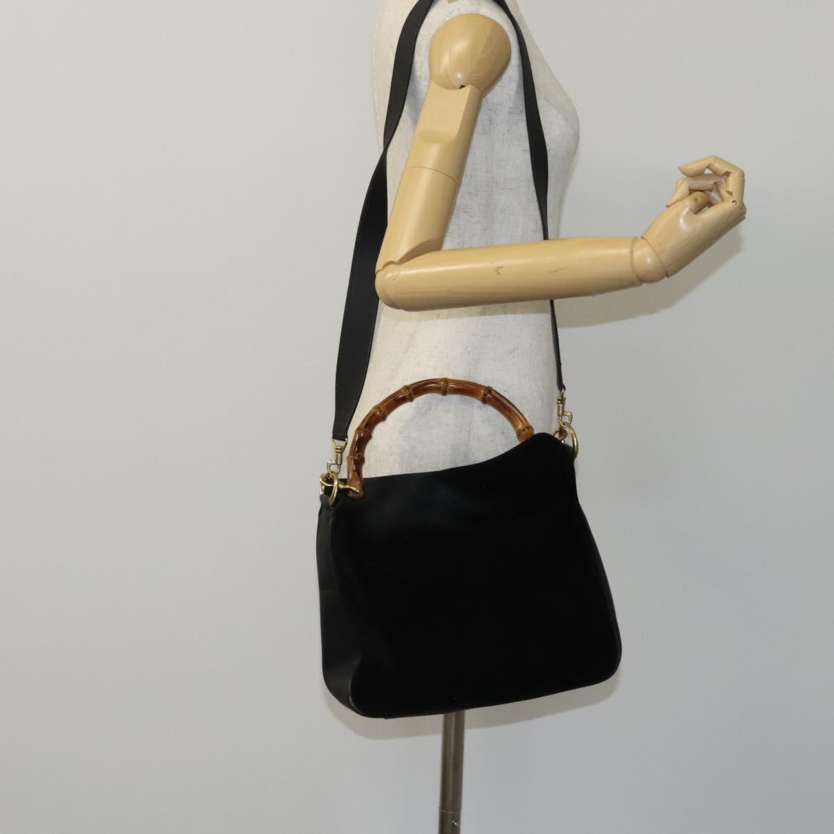 GUCCI Bamboo Shoulder Bag Suede 2way Black Gold 001 1705 1638 Auth fm4526