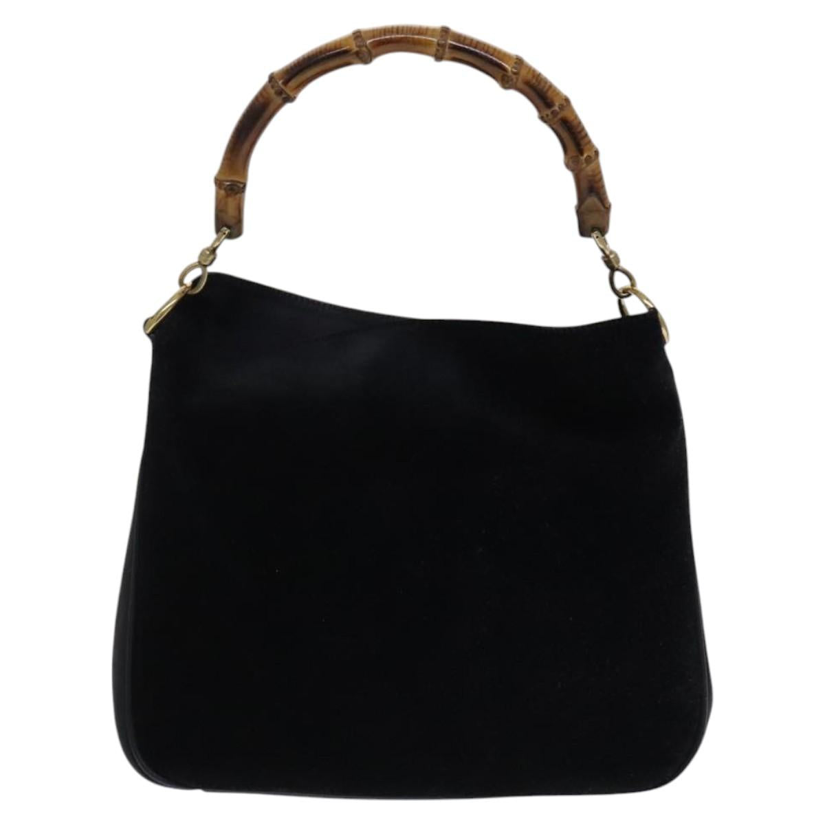 GUCCI Bamboo Shoulder Bag Suede 2way Black Gold 001 1705 1638 Auth fm4526