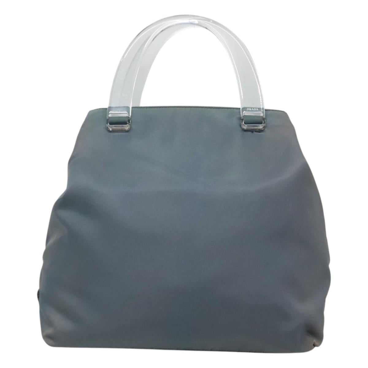 PRADA Hand Bag Nylon plastic Light Blue Silver clear Auth fm4546