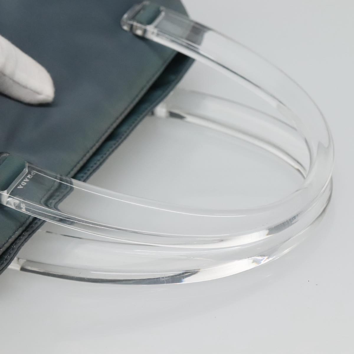 PRADA Hand Bag Nylon plastic Light Blue Silver clear Auth fm4546