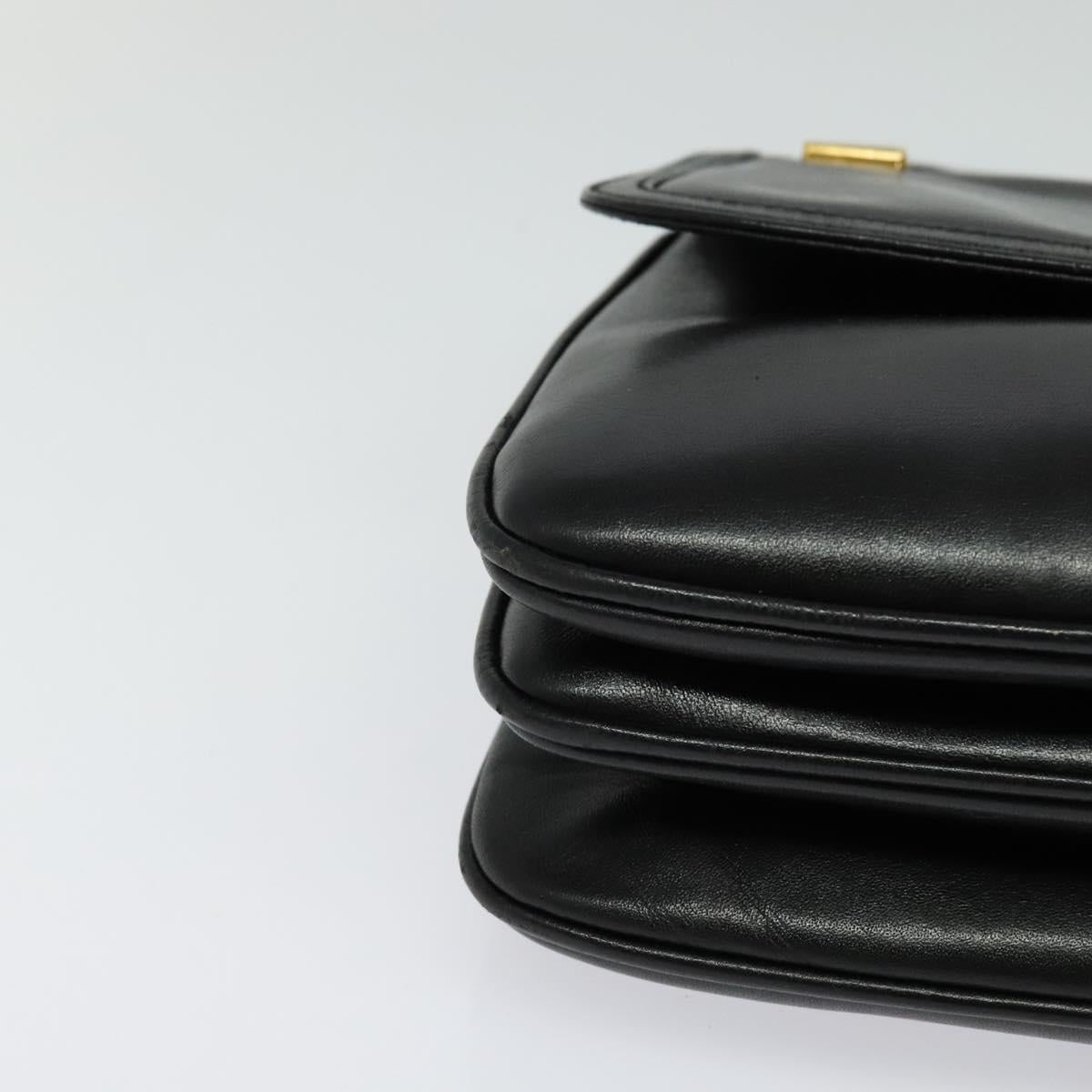 GUCCI Shoulder Bag Leather Black Gold Auth fm4548