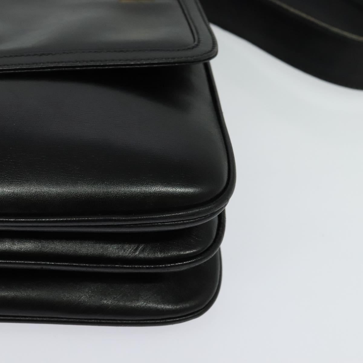 GUCCI Shoulder Bag Leather Black Gold Auth fm4548