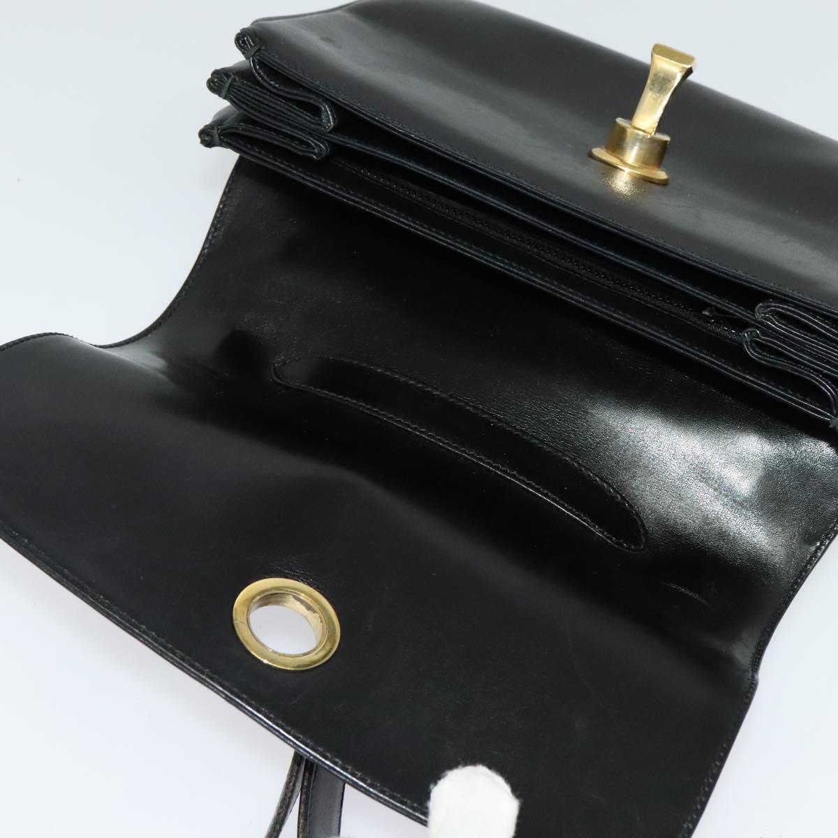 GUCCI Shoulder Bag Leather Black Gold Auth fm4548