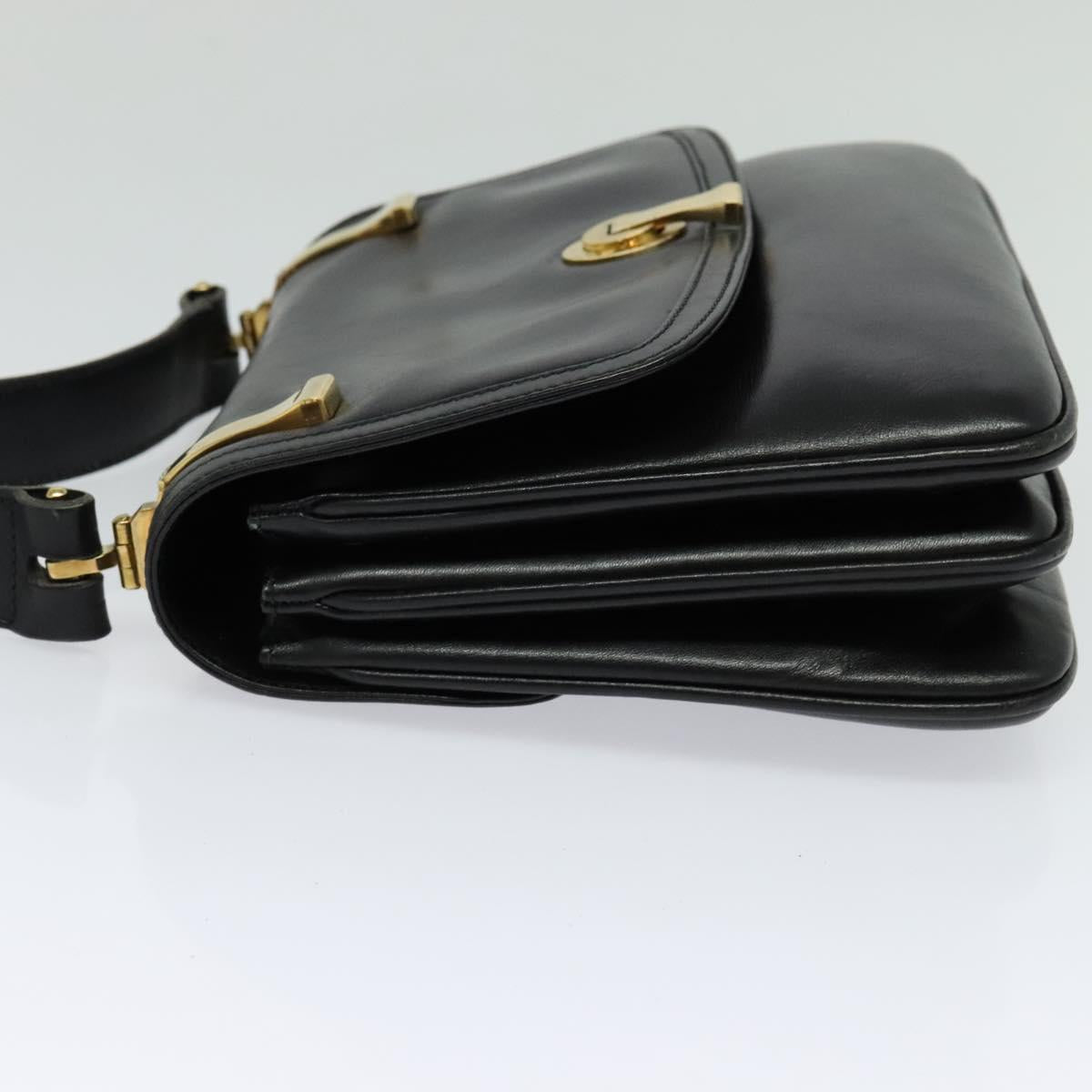 GUCCI Shoulder Bag Leather Black Gold Auth fm4548