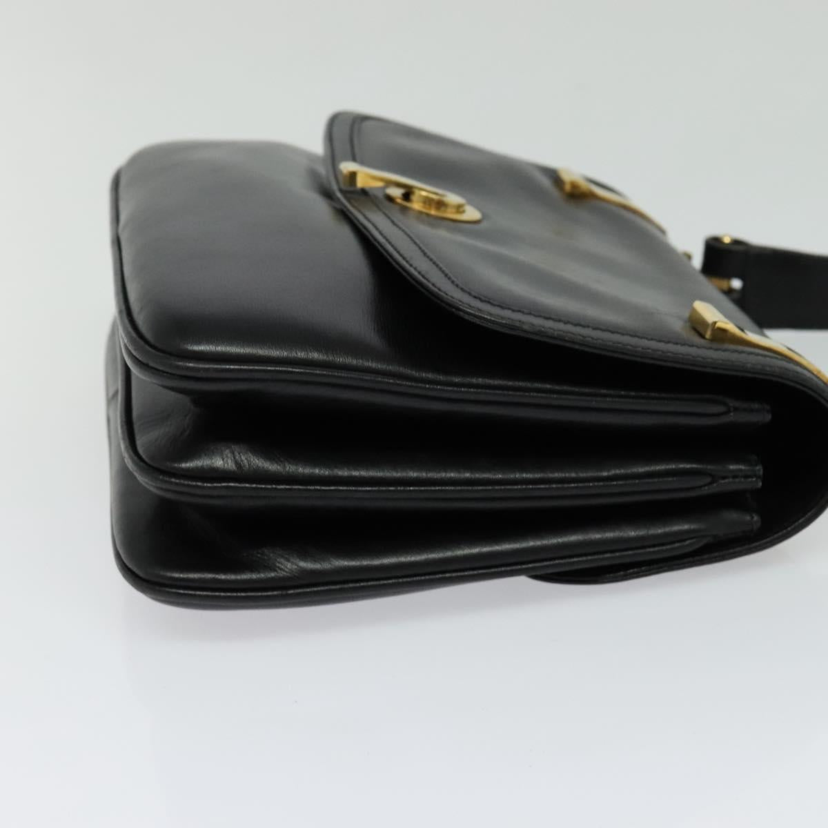 GUCCI Shoulder Bag Leather Black Gold Auth fm4548