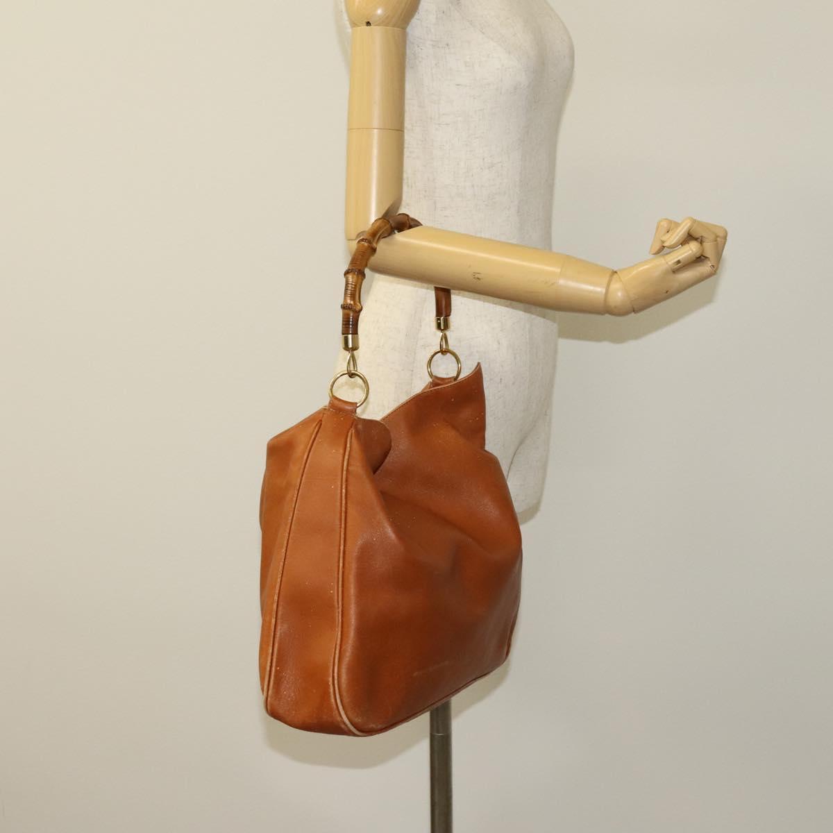 GUCCI Bamboo Shoulder Bag Leather Brown Gold 001 14 1577 Auth fm4551