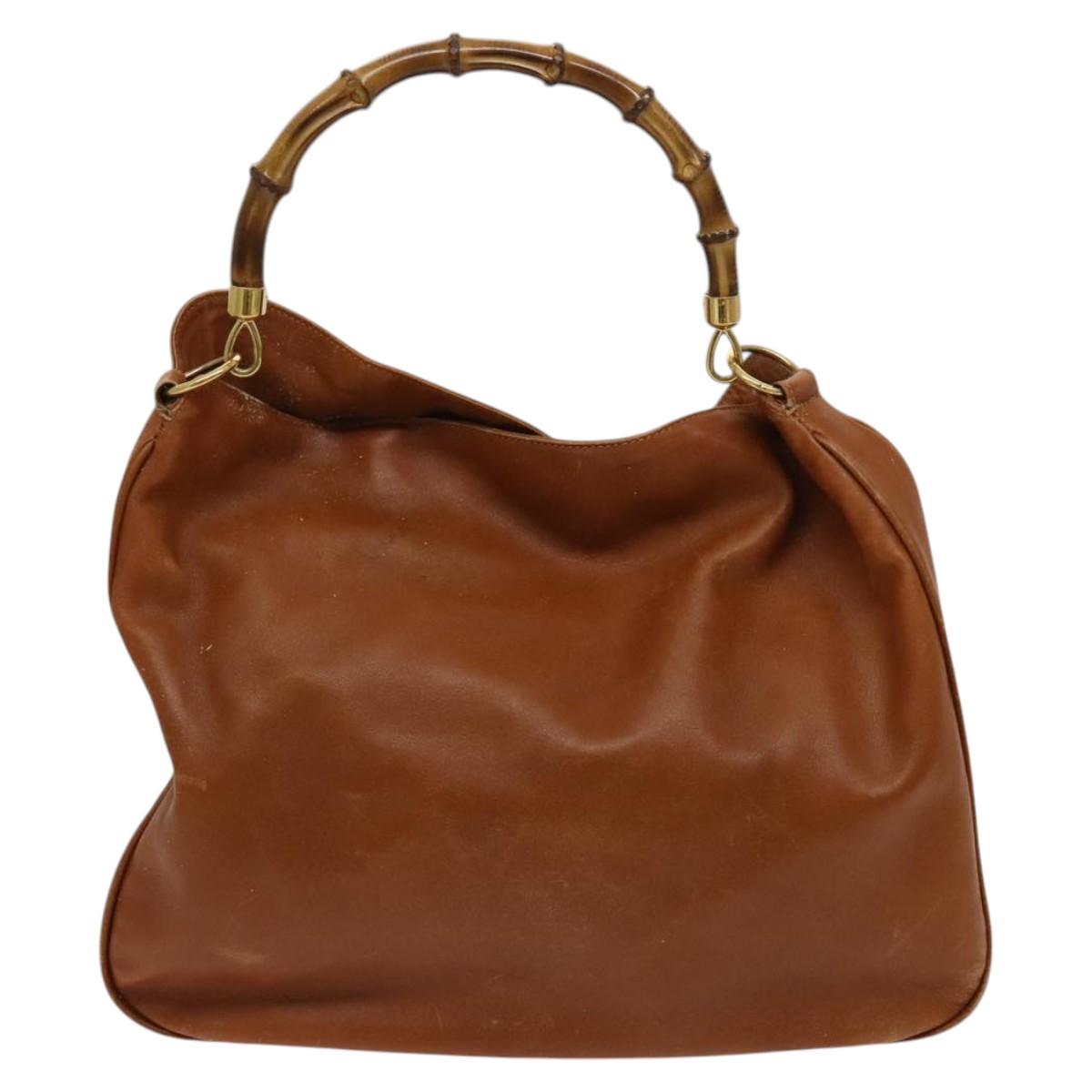 GUCCI Bamboo Shoulder Bag Leather Brown Gold 001 14 1577 Auth fm4551
