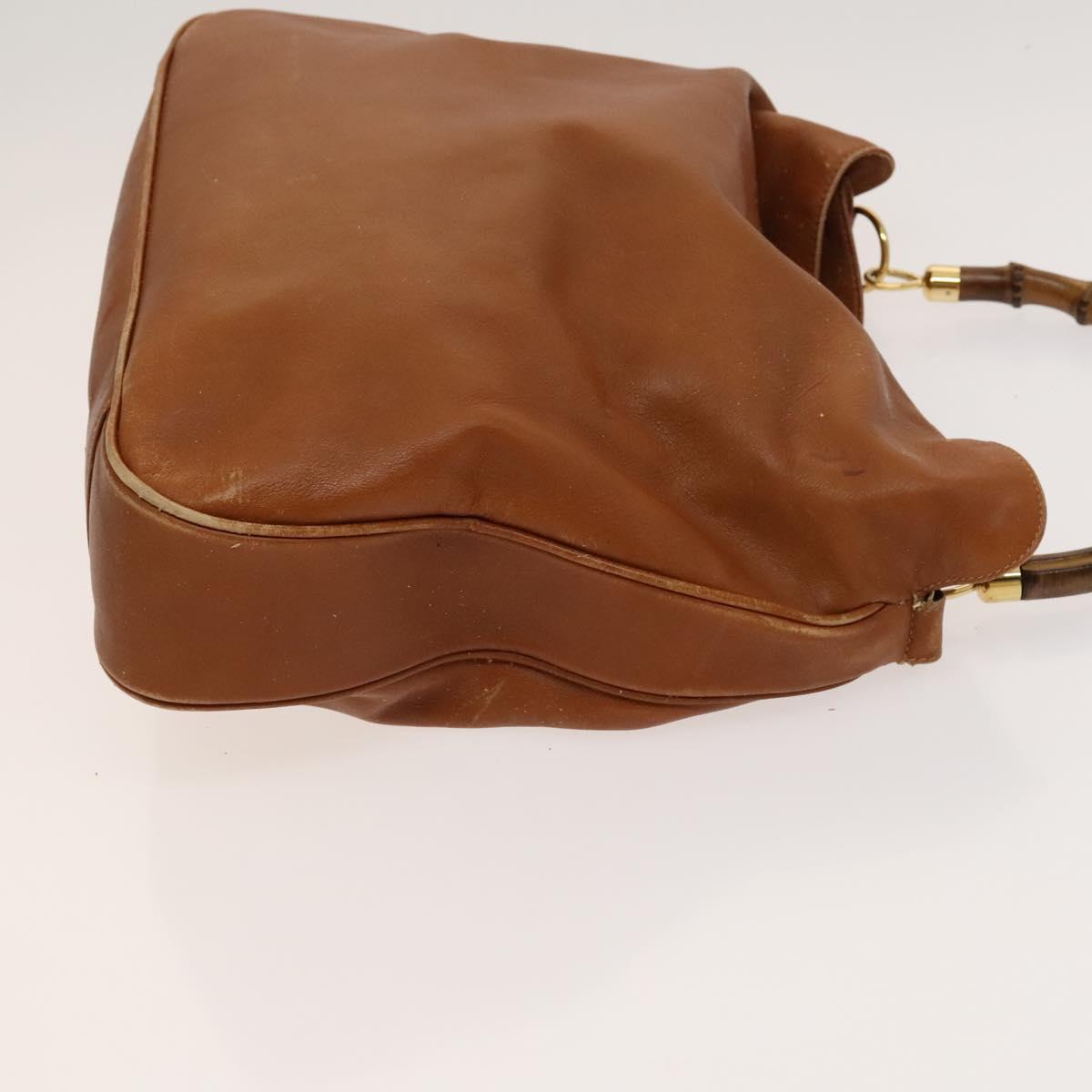 GUCCI Bamboo Shoulder Bag Leather Brown Gold 001 14 1577 Auth fm4551