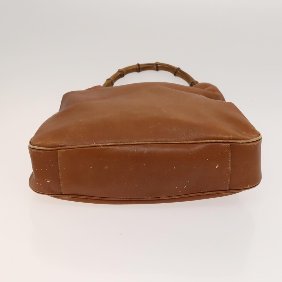 GUCCI Bamboo Shoulder Bag Leather Brown Gold 001 14 1577 Auth fm4551