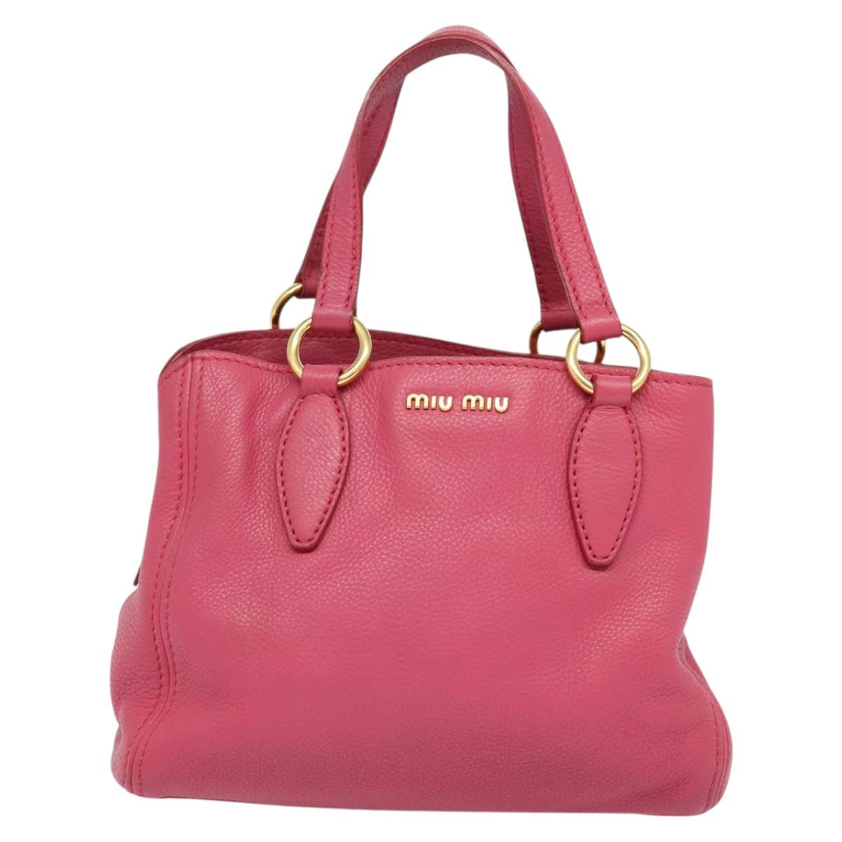 Miu Miu Vittello Caribbean Hand Bag Leather 2way Pink Gold Auth fm4567