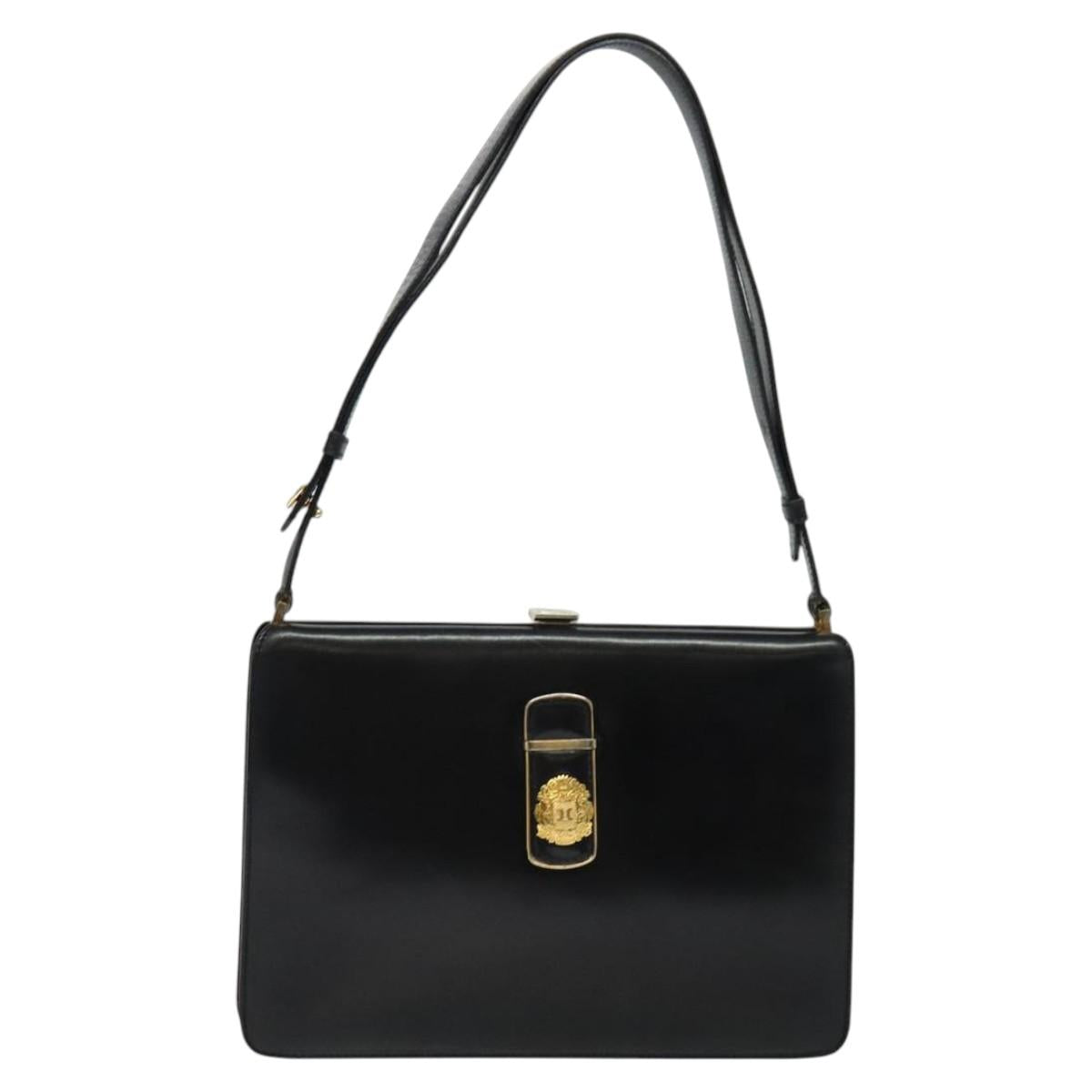 CELINE Shoulder Bag Leather Black Gold Auth fm4568